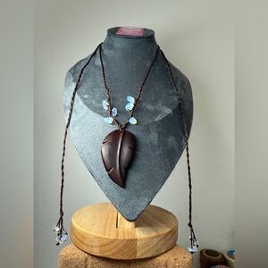 Brown Leaf Pendant Macrame Necklace